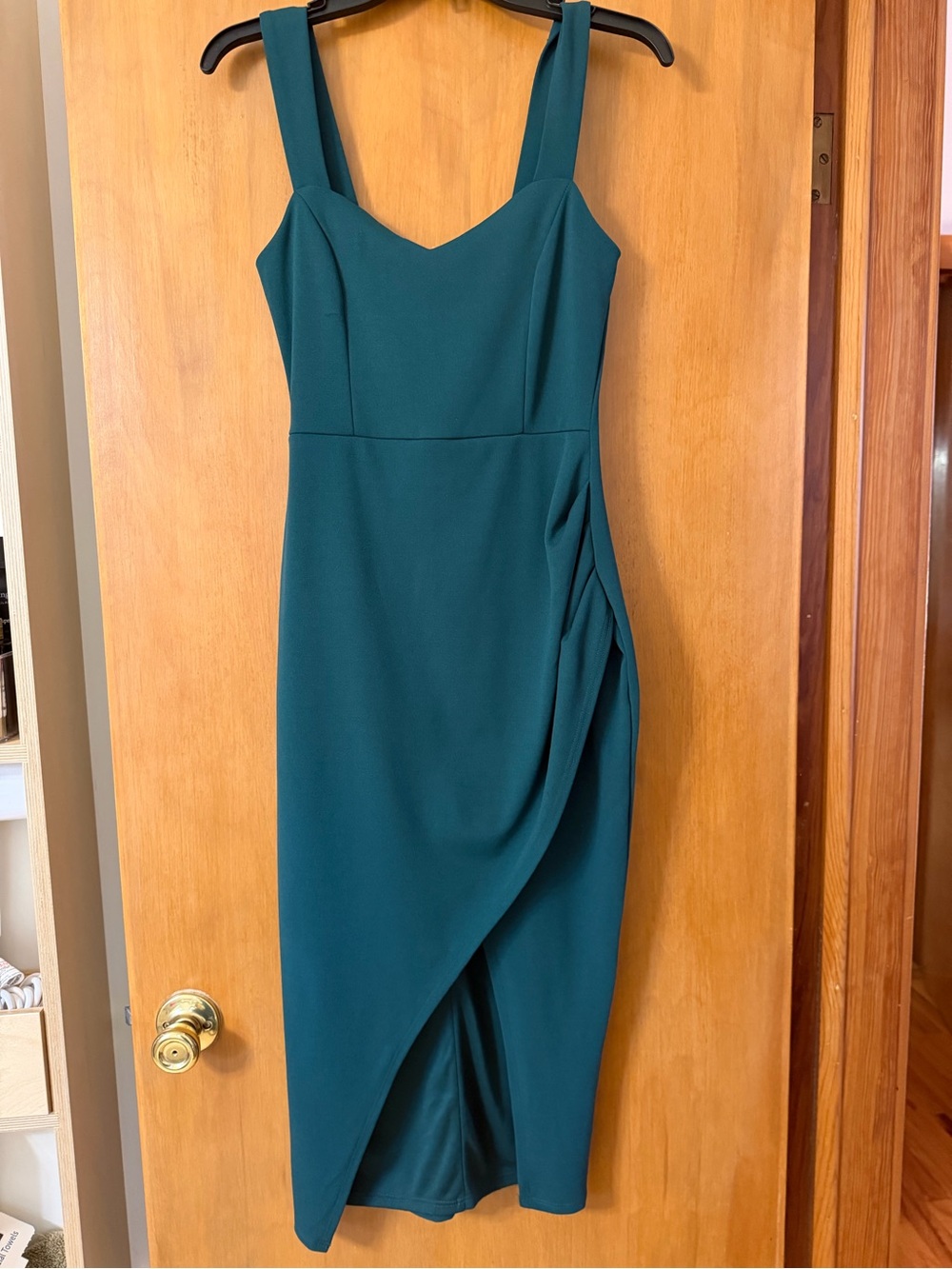 Lulu's Dark Green Sleeveless Ruched Wrap-Front Midi Dress